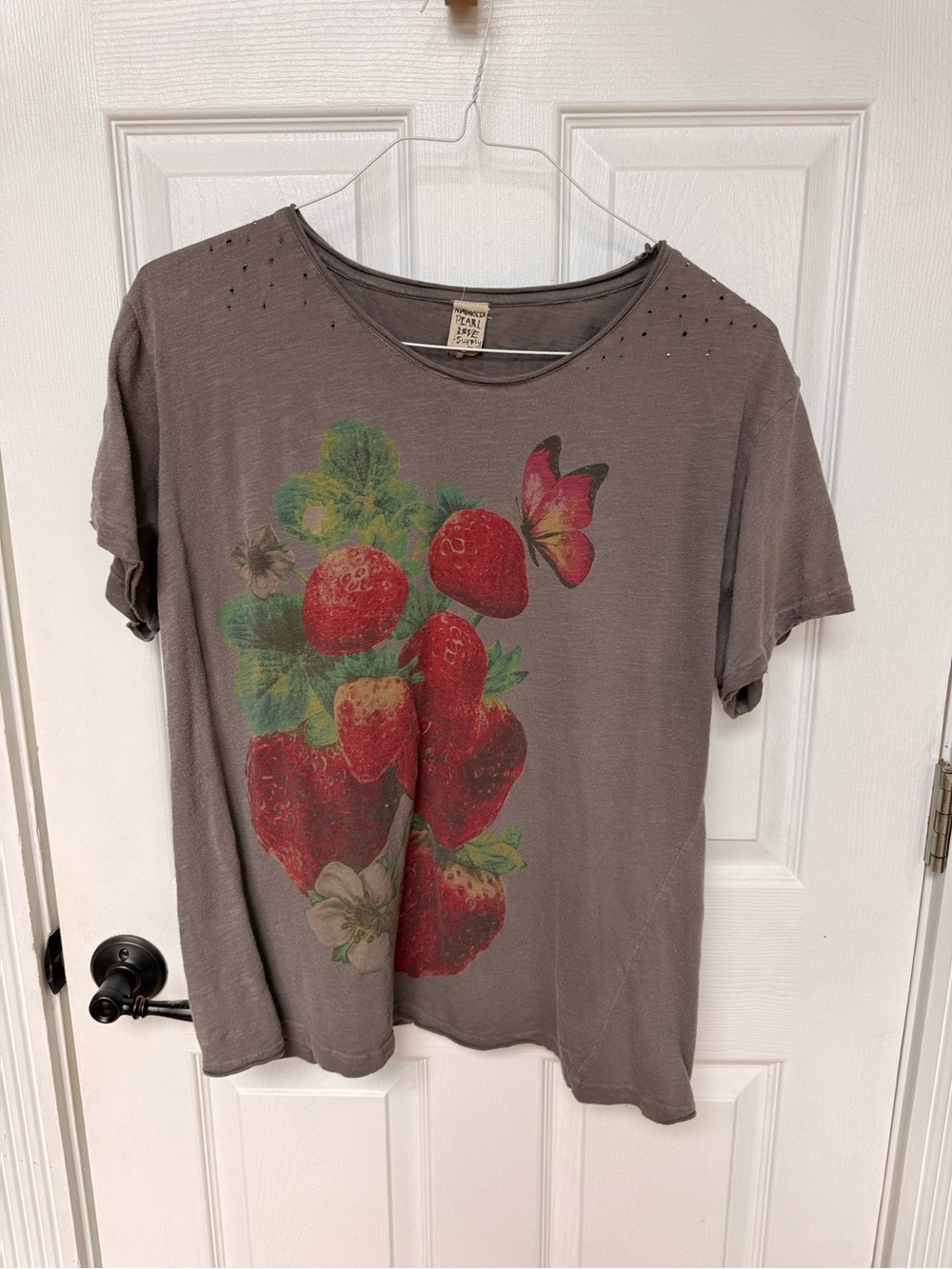 MP Gray Strawberry Graphic Tee - Lightweight Women’s Top - Picture 3 of 5